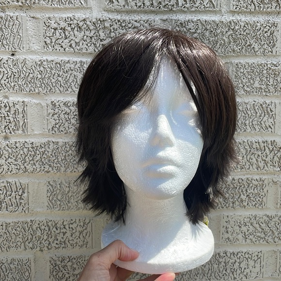 NWT 10” dark chocolate brown silky side adjust part long bangs choppy sides - Picture 7 of 12